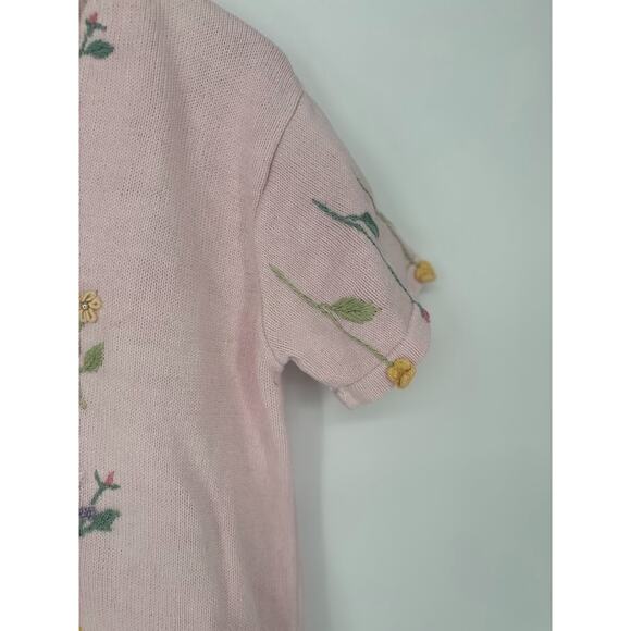 Vintage Storybook Knits L Monkey Bear Short Sleeve Cardigan Sweater Floral - Picture 5 of 13